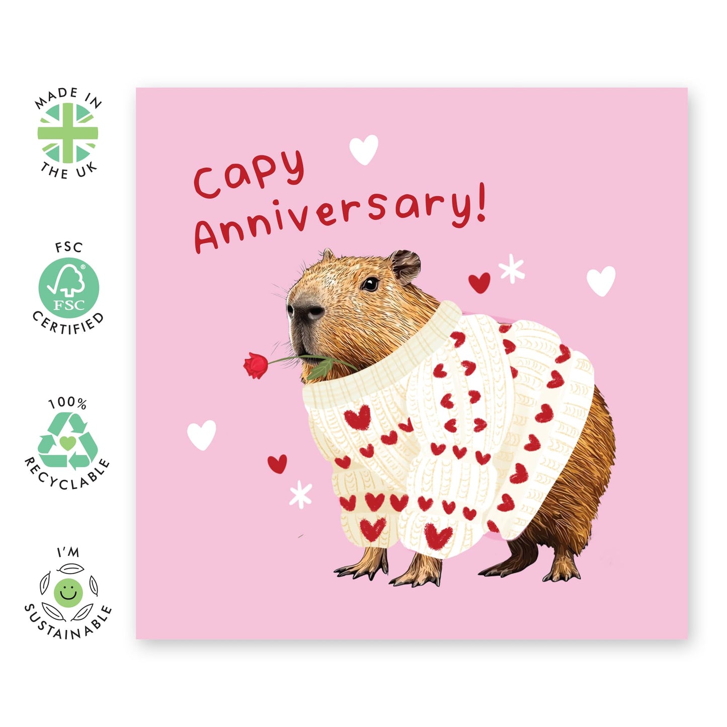 Cute Anniversary Card - 'Capy Anniversary' - Romantic Gifts for Husband, Wife, Partner, Other Half, Married Couples, Girlfriend, Boyfriend - Valentines Day Present - Comes with Fun Stickers