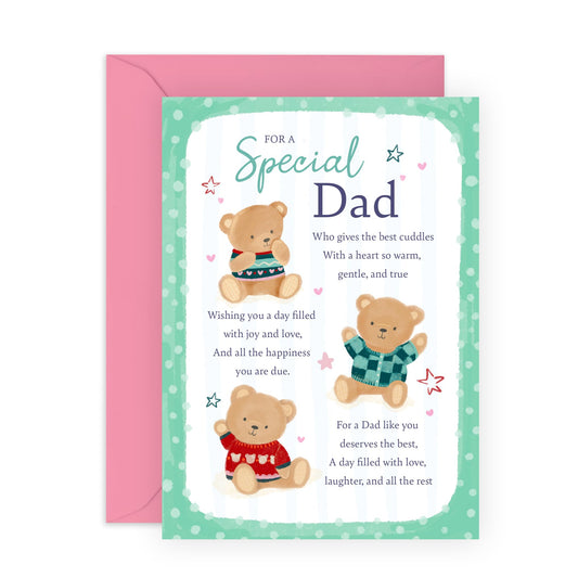 Father's Sweet Greeting Card - 'Teddy Dad' - Gifts for Papa, Daddy, Pop, Old Man from Son, Daughter, Kids - Cuddles For You - Comes with Fun Stickers