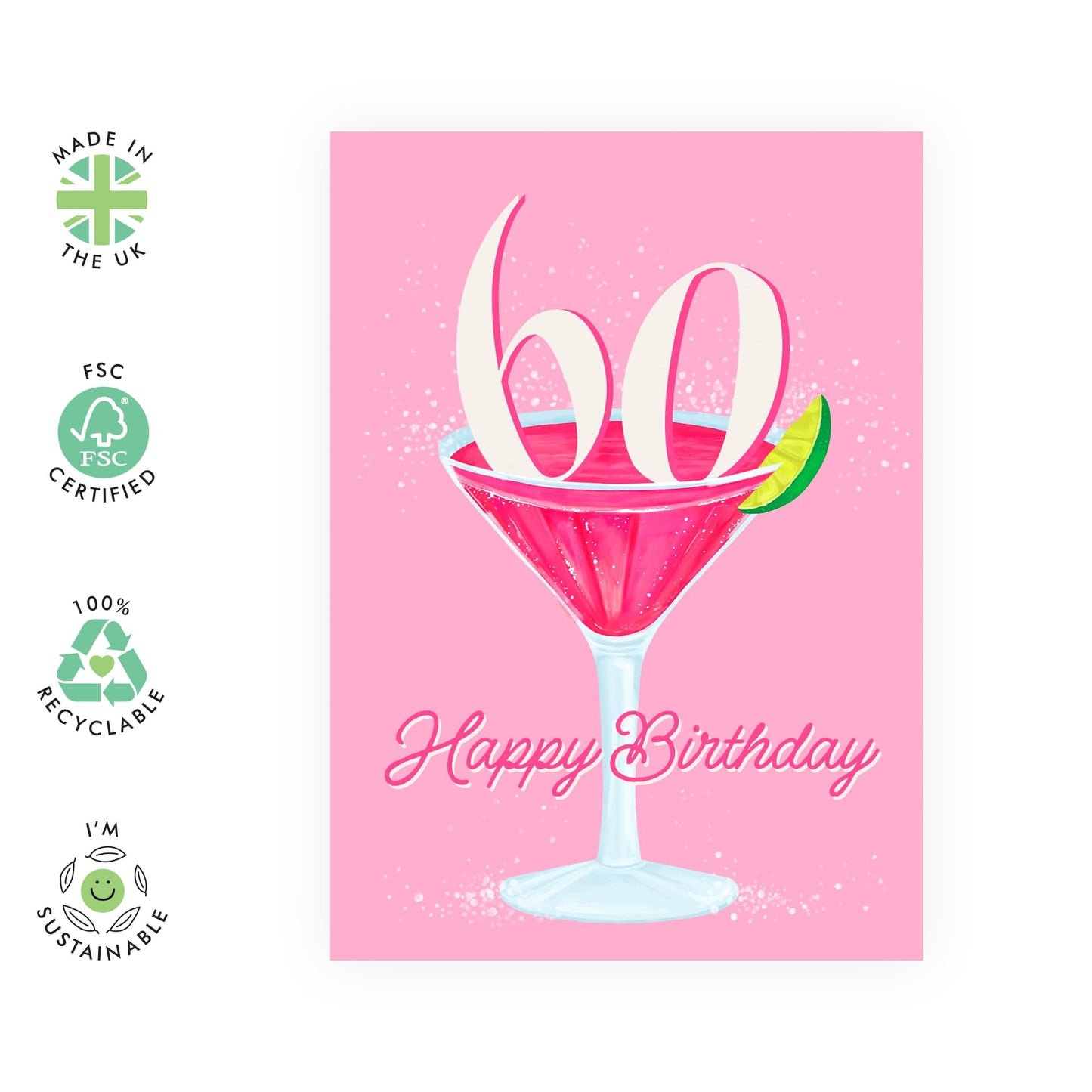 Sixtieth Birthday Cards For Her - Cocktail Happy 60th Birthday - 60th Birthday Card For Women - 60 Year Old Gifts For Mum Nan Wife Friends - Comes With Fun Stickers By Central 23