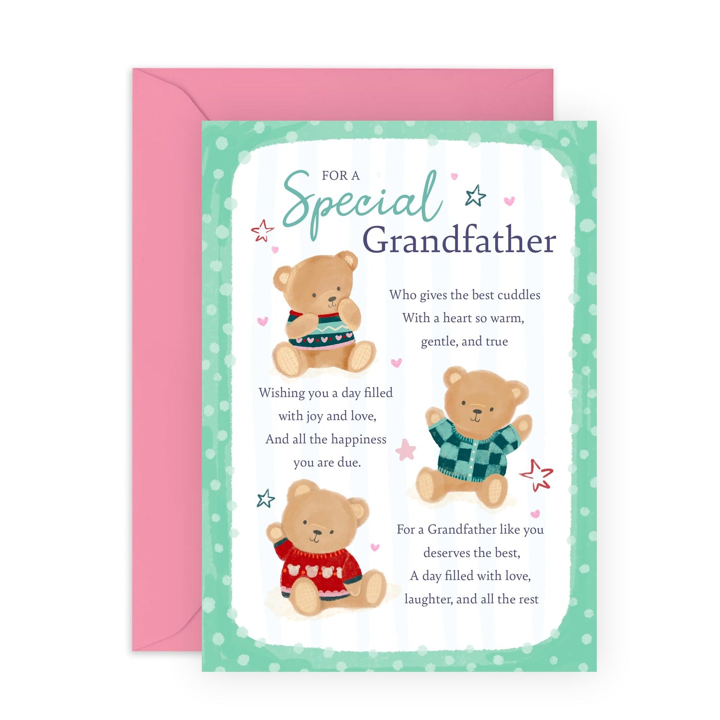 Sweet Greeting Card - 'Teddy Grandfather' - Gifts for Grandad, Grandpa, Grandpa, Gramps, Grampa - Cuddles For You - Comes with Fun Stickers