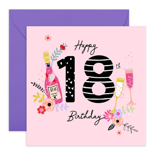 18th Birthday Card - Happy 18th Birthday Bubbles - Happy Eighteenth Birthday Cards - 18 Year Old Gifts - Gifts For Girls Niece Daughter - From Mum Dad - Comes With Stickers By Central 23