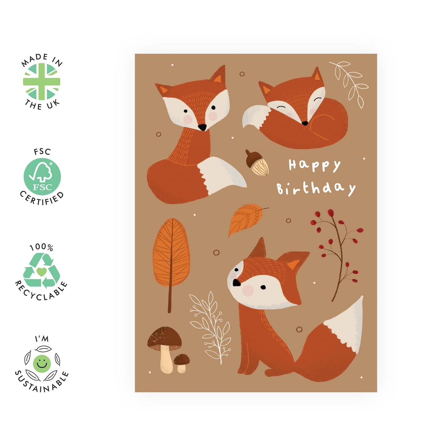 Birthday Cards For Son Daughter - Fox Acorn Autumn - Brown Birthday Cards For Women Men Him Her - Cute Animals - Gifts For Girl Boy Kids - Comes With Fun Stickers By Central 23