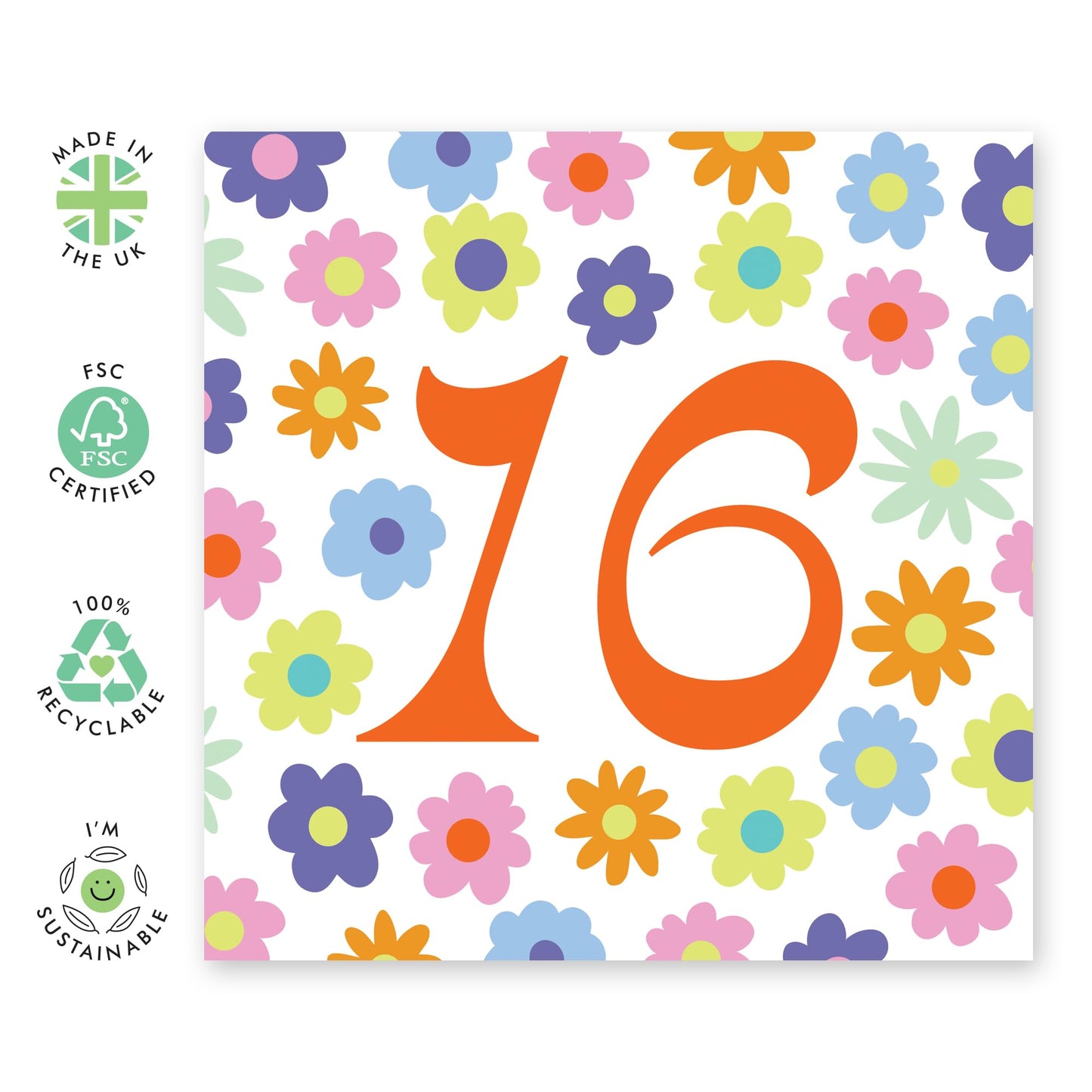 16th Birthday Cards For Kids - Rainbow Floral 16 - Girl Birthday Card Sixteen Year Old - Happy Birthday Card For Daughter Granddaughter Niece - Bday Cards - Comes With Fun Stickers By Central 23