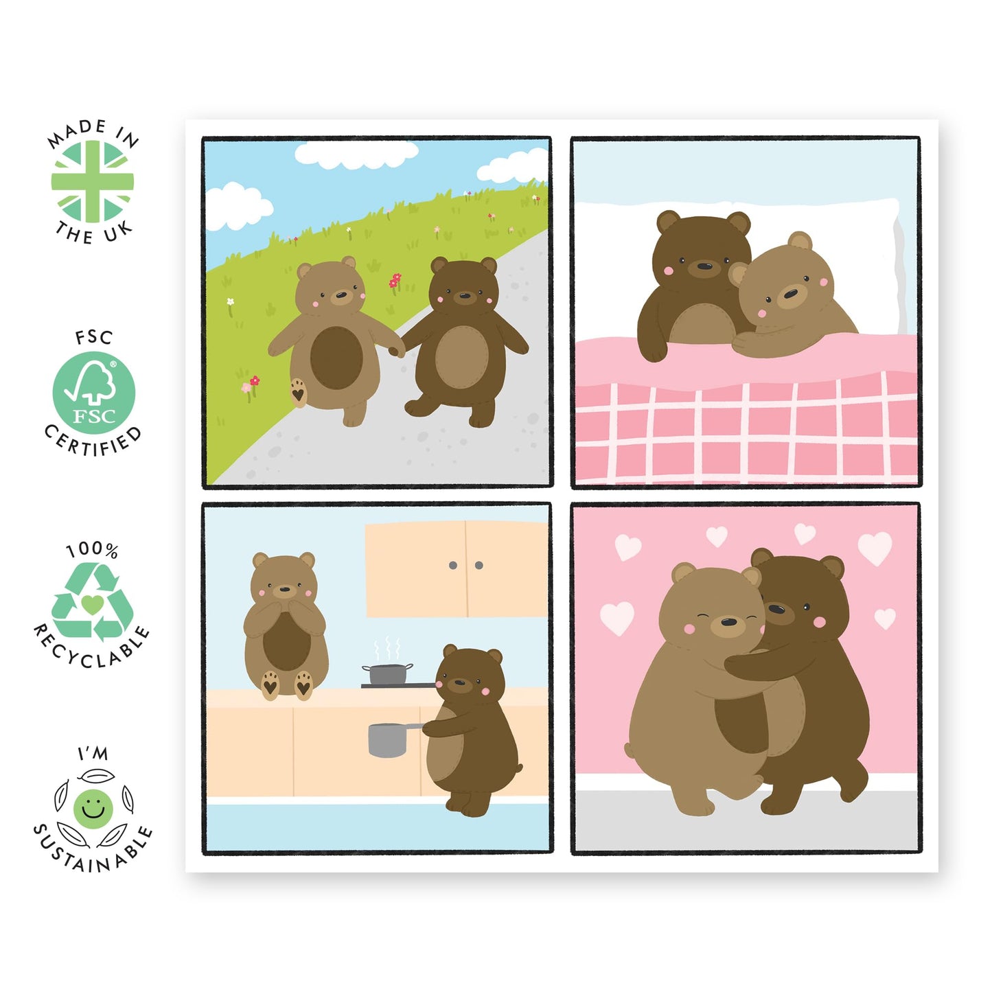 Living With You Anniversary Card - 'Bears In Love' - Gifts for Beautiful Spouse, Married Couples, Other Half, Darling, Her, Mothers - Sweet Brown Bears - Comes with Fun Stickers
