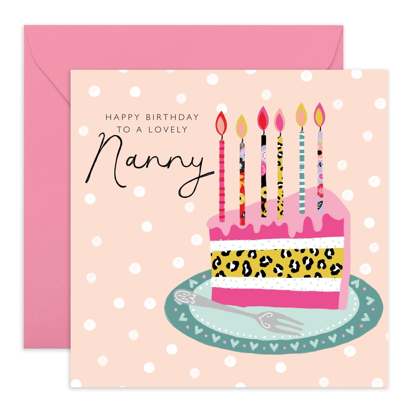 Nanny Birthday Cards - To A Lovely Nanny - Birthday Cake And Candles - Sweet Birthday Card For Grandmother Nana - Grandma Gifts For Her Women - Comes With Stickers - By Central 23