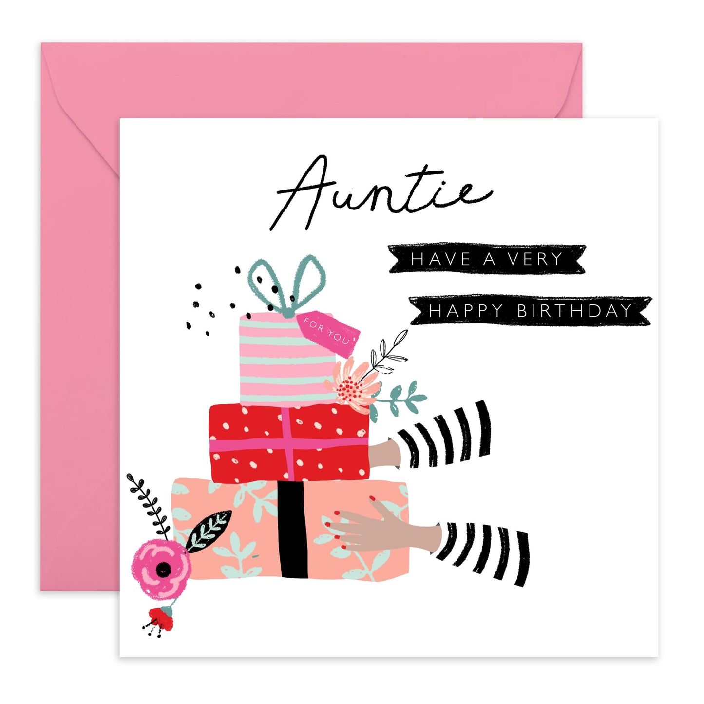 Birthday Card For Aunt - Elegant Feminine Greeting Card For Her Women Female Tia Aunty - Heartfelt Gifts From Niece Nephew - Comes With Fun Stickers By Central 23