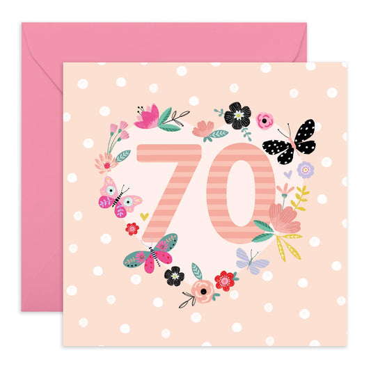 70th Birthday Card For Women - Butterfly Heart - Elegant Birthday Gift For Female Mum Nan - Gifts For Friends - Age 70 - Ladies Birthday Cards - Comes With Stickers - By Central 23