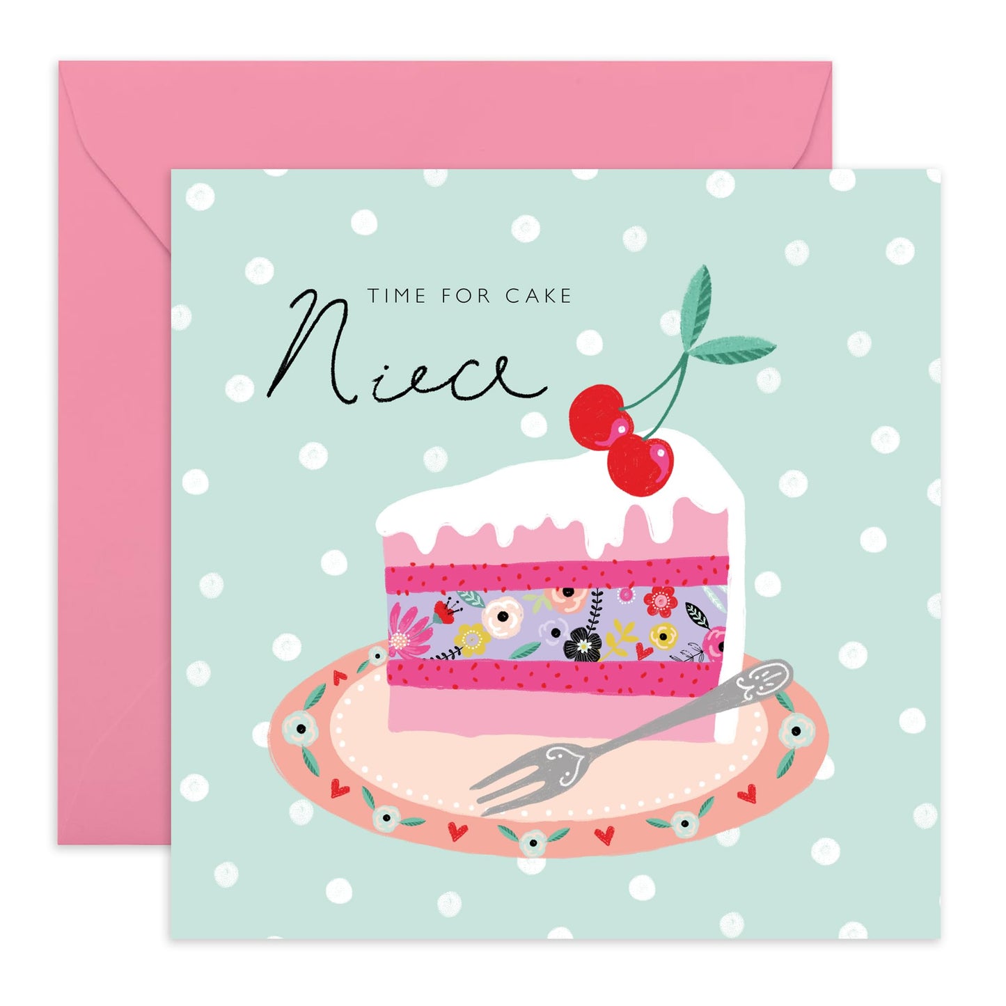 Niece Birthday Card From Aunt - Time For Cherry Cake - Sweet Greeting Cards For Women Girls - Wedding All Occassion Congrats - Trendy Gifts For Her - Comes With Stickers By Central 23