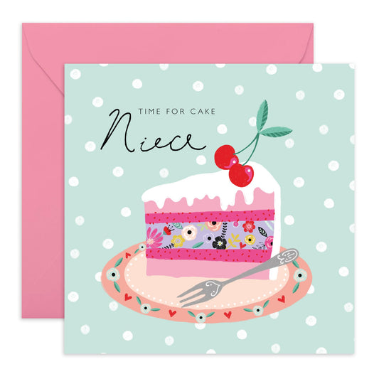Niece Birthday Card From Aunt - Time For Cherry Cake - Sweet Greeting Cards For Women Girls - Wedding All Occassion Congrats - Trendy Gifts For Her - Comes With Stickers By Central 23