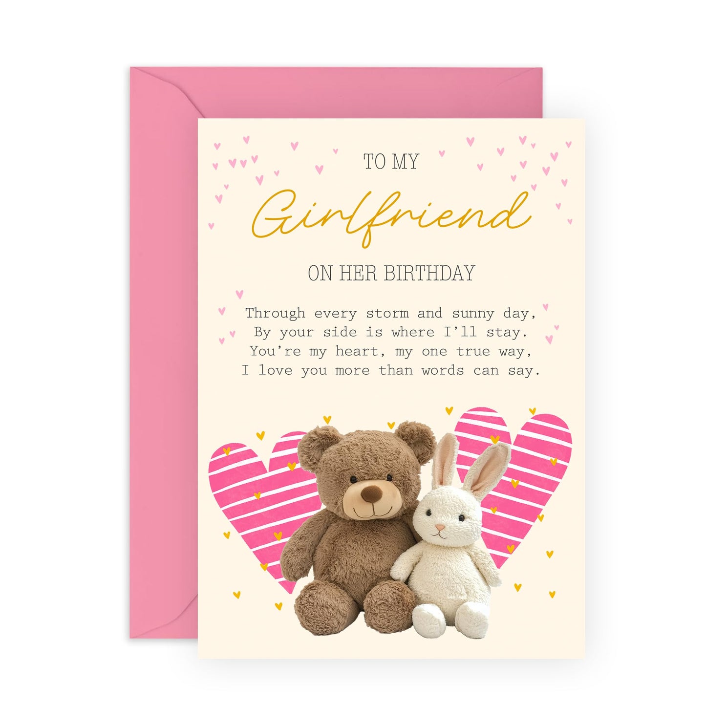 Sweet Girlfriend's Birthday Card - 'Girlfriend Birthday Teddy' - Gifts for Her, Babe, Other Half, Darling - More Than Words Can Say - Comes with Fun Stickers