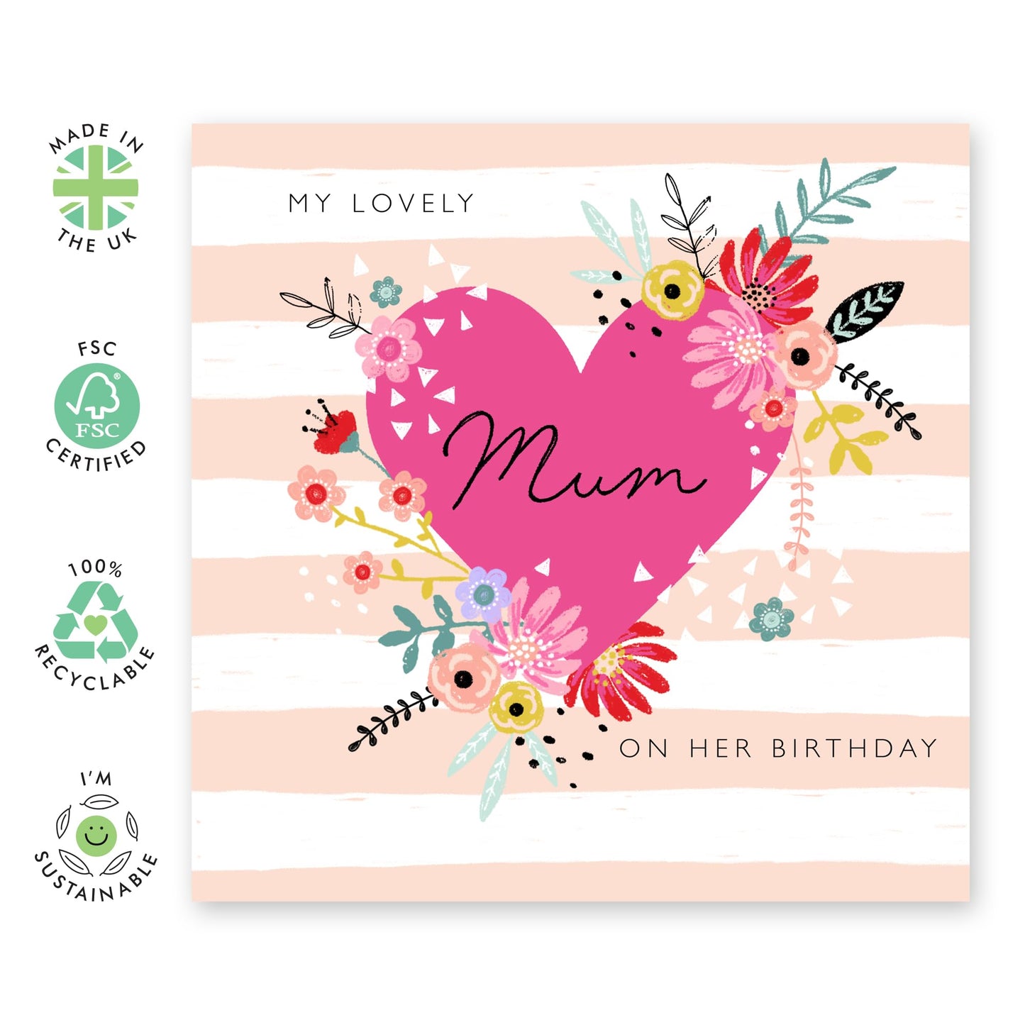 Birthday Card For Mummy - Lovely Mum Heart - Greeting Cards For Mum - Birthday Card For Mother From Son Daughter - Pretty Greeting Cards For Her - Comes With Fun Stickers - By Central 23