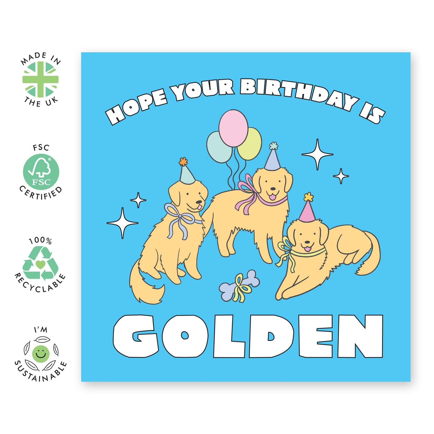 Birthday Card for Dog Lovers – "Golden" – Gifts for Mum, Dad, Friends, Brother, Sister, Uncle, Aunties, Animal and Pet Owners - Golden Retriever Dogs Party - Comes with Fun Stickers