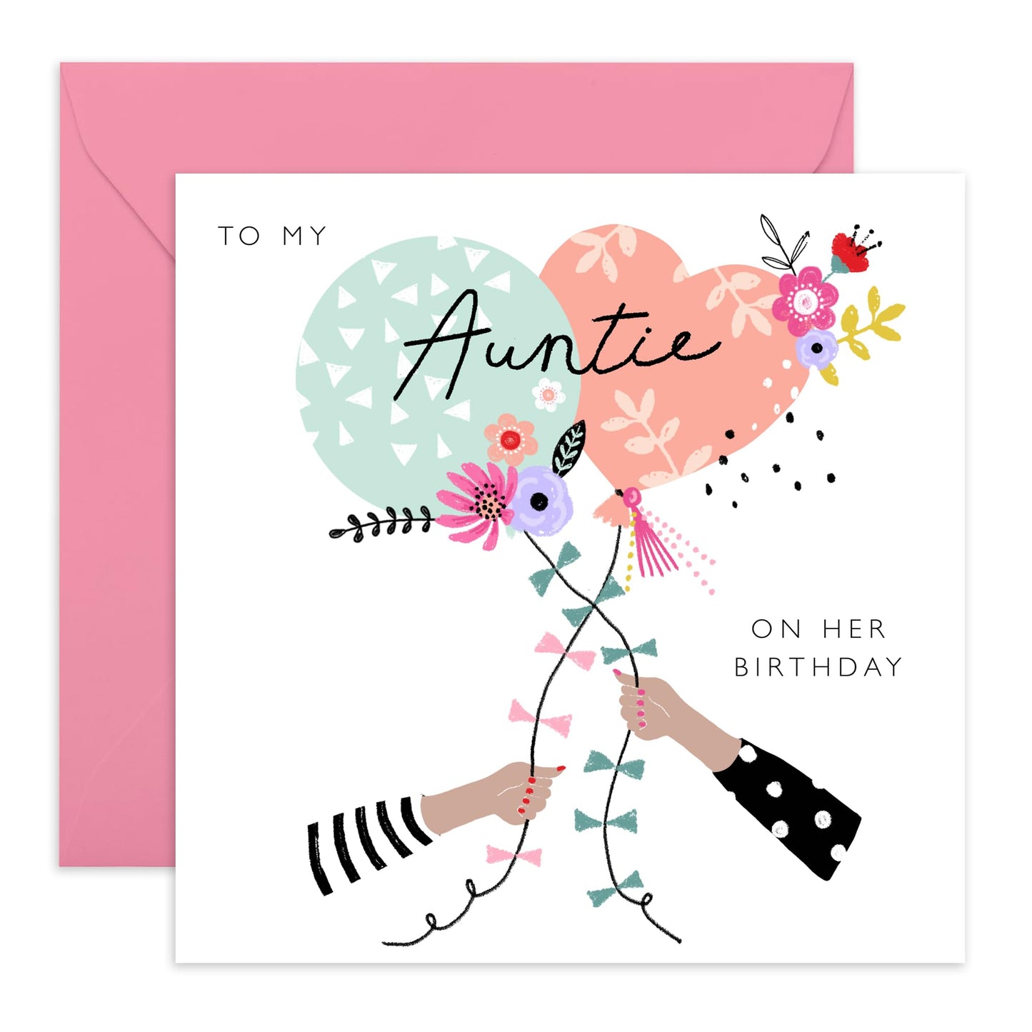 Pretty Greeting Cards For Women - To My Auntie On Her Birthday - Sweet Bday Cards For Auntie From Niece Nephew - Party Balloons Flowers - Gifts For Her - Comes With Fun Stickers By Central 23