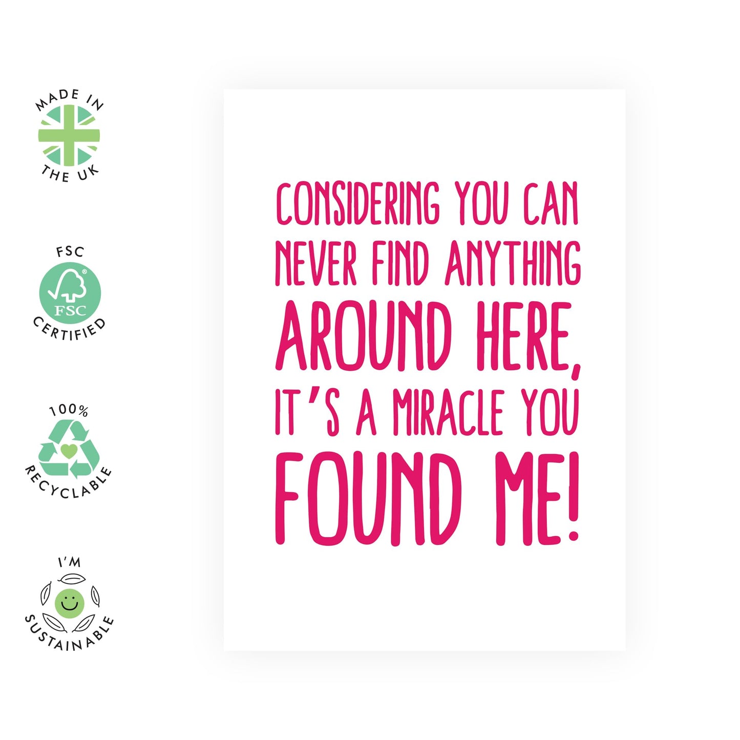 Funny Love Card - 'Miracle You Found Me' - Romantic Valentines Day Gifts for Boyfriend, Husband, Wife, Girlfriend, Partner, Other Half - Finding Love - Comes with Fun Stickers