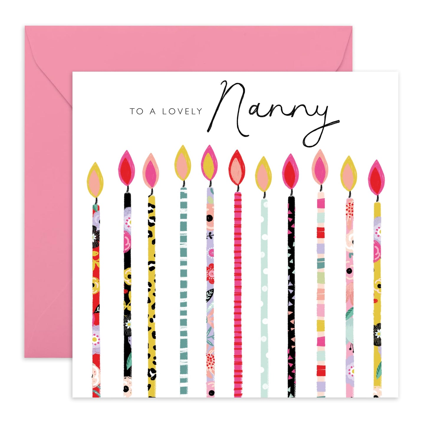 Happy Birthday Card For Nanny - To A Lovely Nanny Bday Candles - Sweet Birthday Greeting Cards For Grandmother Nana Nan - Grandma Gifts For Women - Comes With Stickers - By Central 23