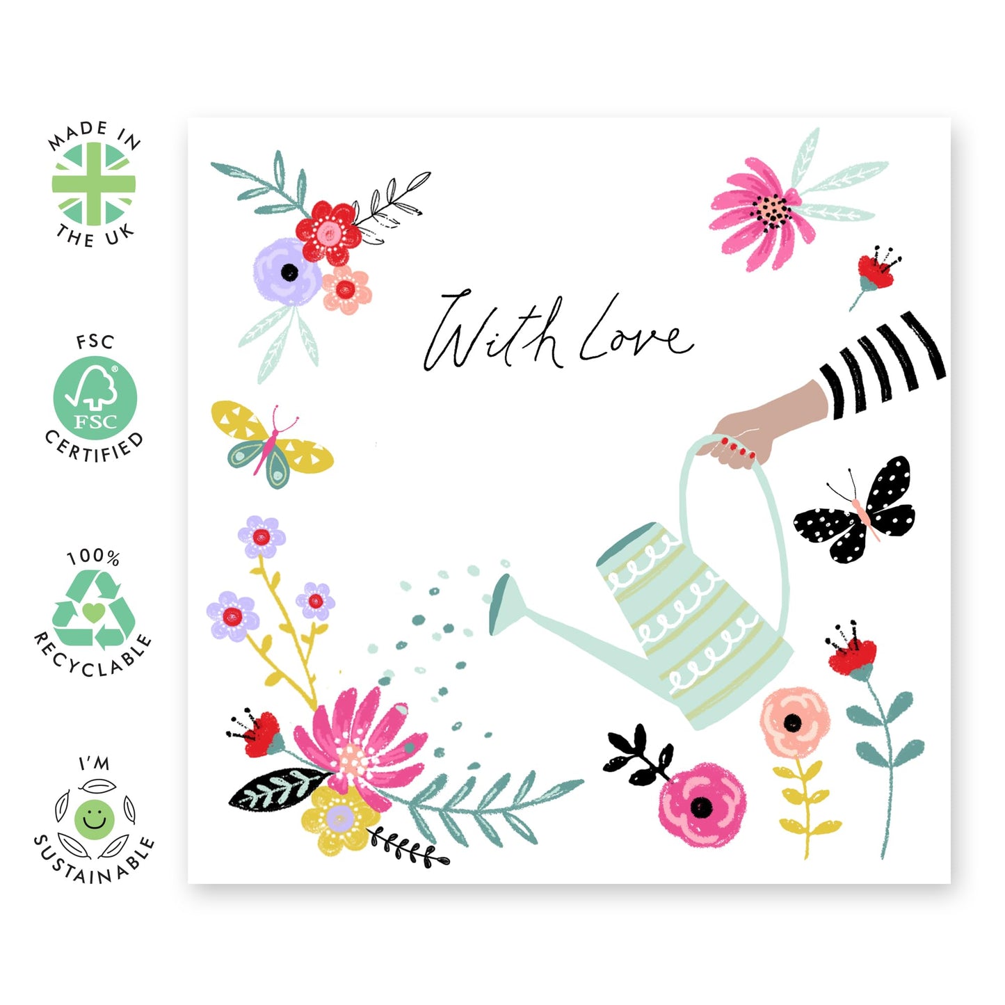 Wife Anniversary Card - With Love Watering Can - Mothers Day Card From Son Daughter - Birthday Card For Women - Valentines Card Girlfriend - Love Cards For Her - Comes With Stickers By Central 23