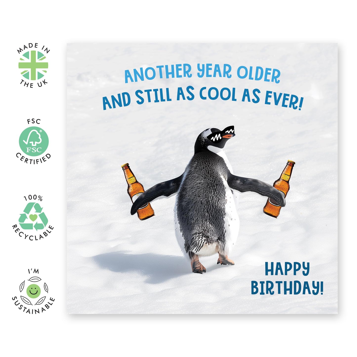 Birthday Greeting Card - 'COOL AS EVER, PENGUIN!' - Perfect for Celebrating with a Fun and Whimsical Touch - Ideal for Friends Family BFFs Pals Animal Lovers - Comes With Stickers By Central 23