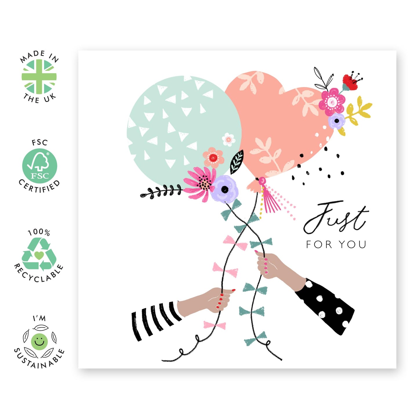 Birthday Card For Girl - Blank Card With Envelope - Just For You Bday Balloons - All Occasion Greeting Card For Her Sister Mum Daughter - Comes With Stickers By Central 23