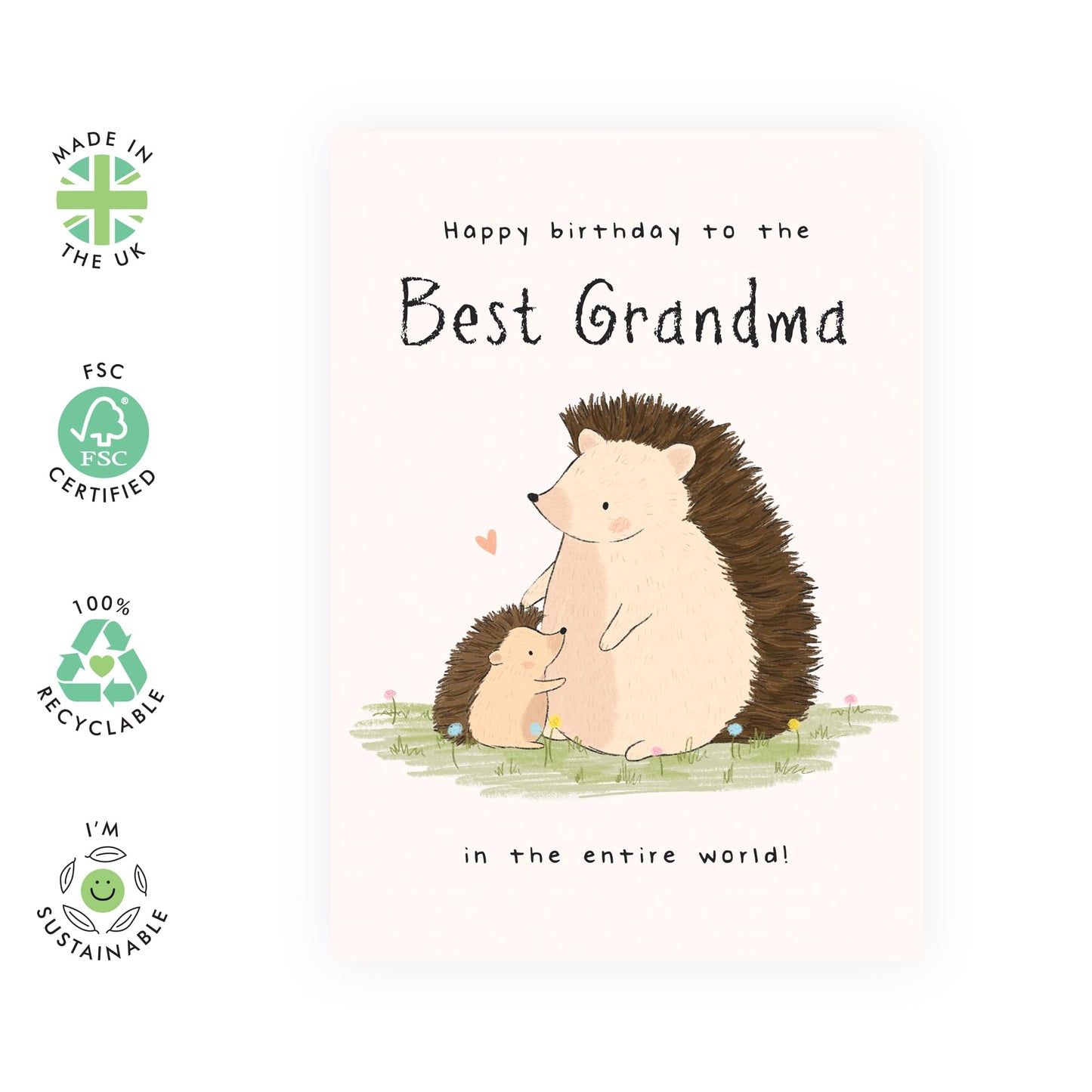 Cute Birthday Card for Her – "Hedgehog Grandma" – Greeting Card for Nan, Granny, Grandmother, Grandparent - Adorable Animals - Comes with Fun Stickers