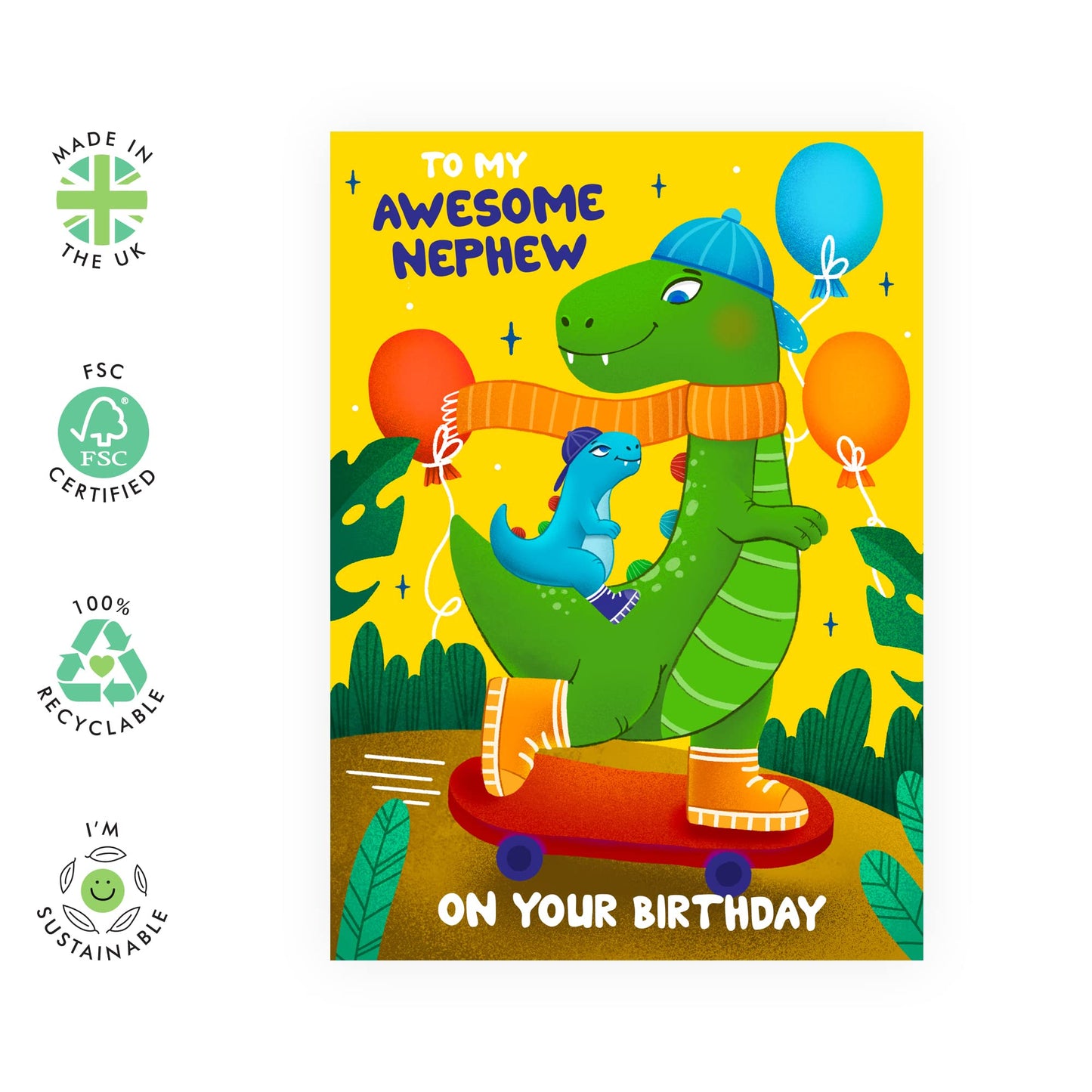 Birthday Card For Kid - Nephew Dinosaur - Nephew Birthday Card - Grandson Birthday Greeting Cards - Birthday Cards Children - Comes With Stickers - By Central 23