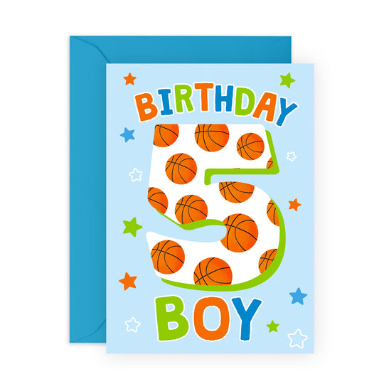 5th Birthday Card Boy Girl - Basketball Greeting Cards Age Five - Happy Fifth Birthday Cards For Kids Toddler - Milestone 5 Year Old Gifts For Him Her - Comes With Cute Stickers By Central 23