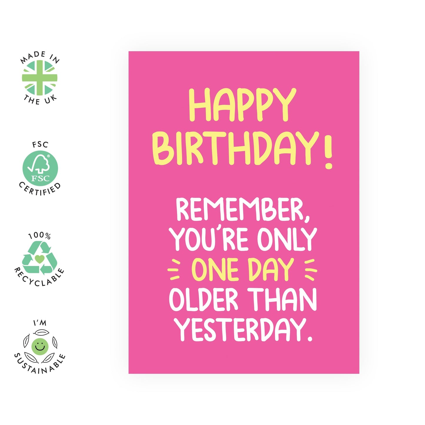 Fun Birthday Card for Her - "One Day Older Yesterday" - Presents for Women, Besties, BFF, Ladies, Mum, Aunties, Gilfriend, Sister, Colleagues - Getting Old - Comes with Fun Stickers