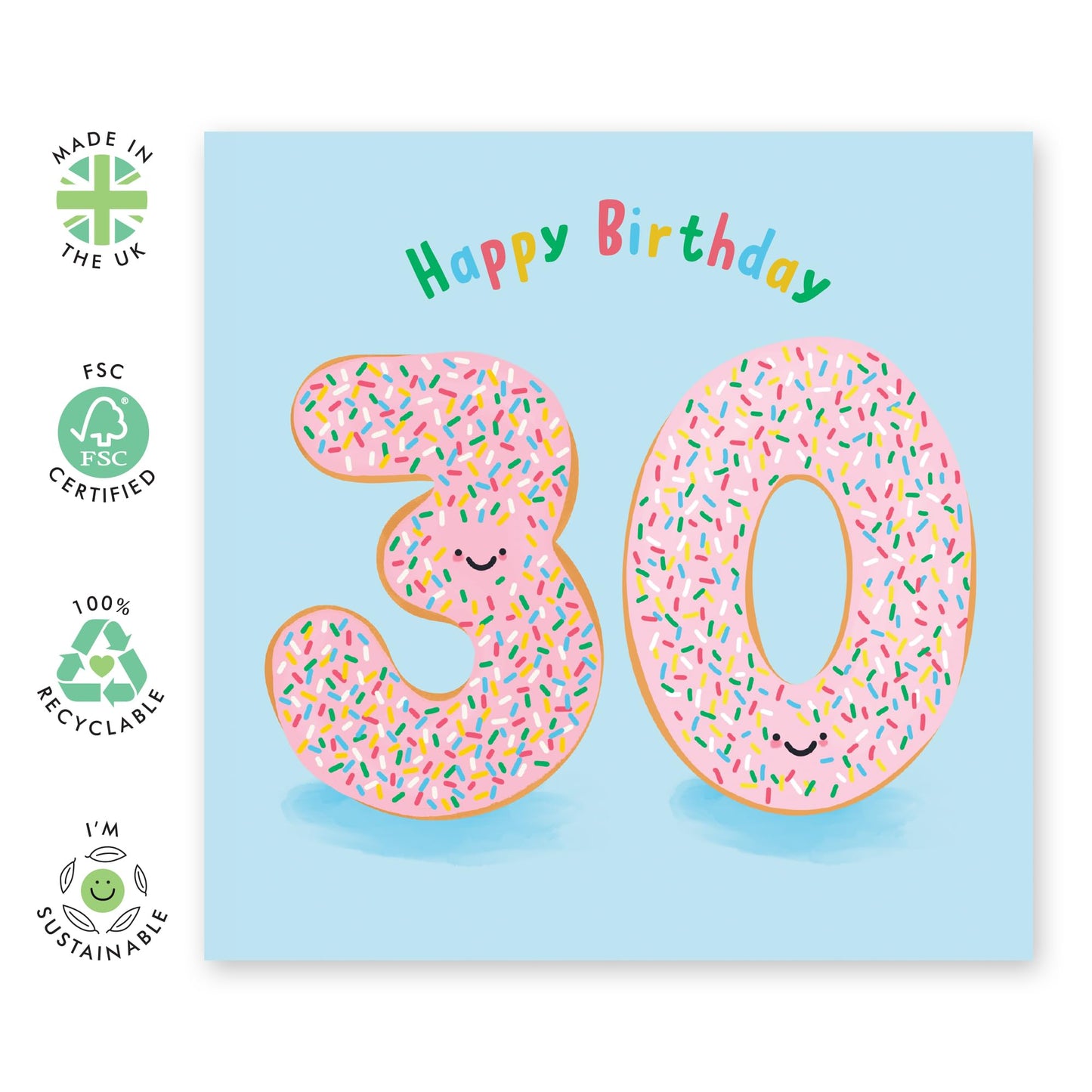 30th Birthday Card For Men Women - Donut Age 30 - Wife Husband - Brother Sister - Greeting Birthday Card - Happy Thirtieth Birthday Greeting Card Him Her - Comes With Fun Stickers - By Central 23