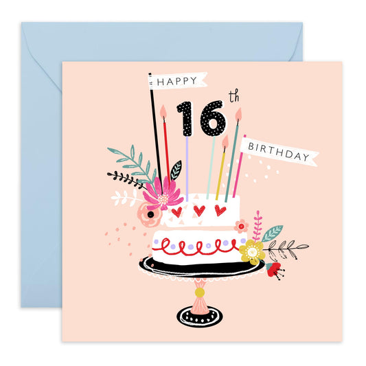 Sixteen Birthday Cards For Kids - 16th Birthday Candles - Girl Birthday Card 16th Year Old - Bday Card - Happy Birthday Card For Daughter Granddaughter Niece - Comes With Stickers By Central 23