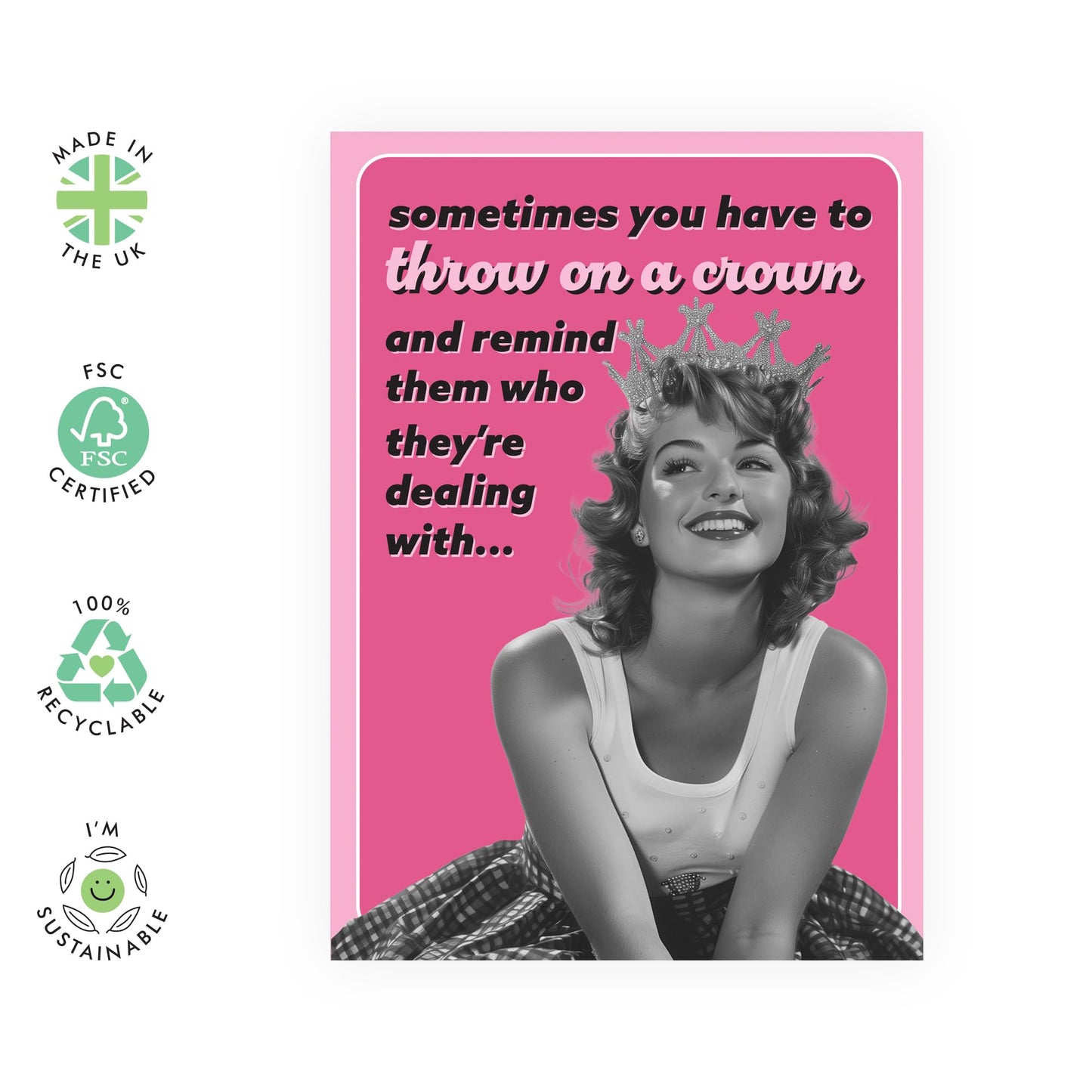 Retro Birthday Card For Women - Throw A Crown - Best Friend Card - Humorous Greeting Card For Sister Nan Auntie - Mum Birthday Gifts - Comes With Stickers - By Central 23