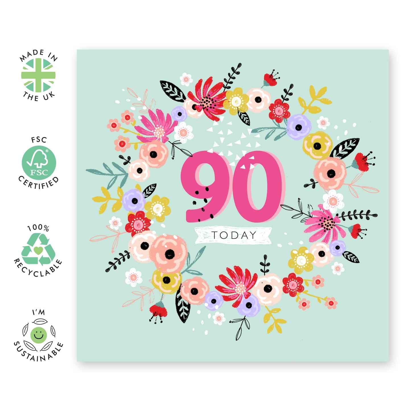 90th Birthday Card For Women - Flower Cards For Her - Nan Birthday Card Age Ninety - Elegant Floral Milestone Cards - Gifts For Nan - Comes With Cute Stickers By Central 23