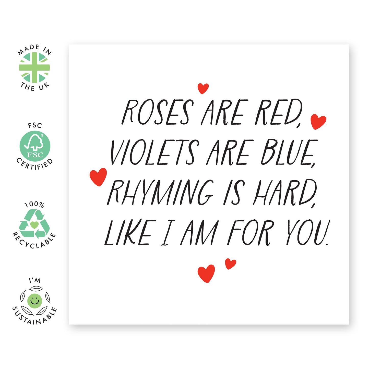 Greeting Card - 'ROSES ARE RED HARD FOR YOU' - Perfect for Any Occasion with a Fun Twist on a Classic Poem and Playful Design - Ideal for Humor and Heartfelt Charm - Comes With Stickers By Central 23