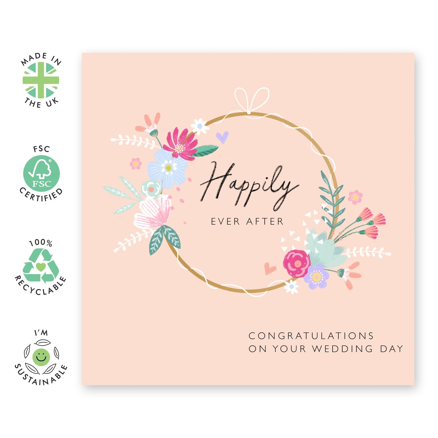 Wedding Cards For Bride And Groom - Happily Ever After Wreath - Newly Weds Card - Congratulations Card For Men Women Son Daughter In Law - Best Wishes Gift Him Her - Comes With Stickers By Central 23