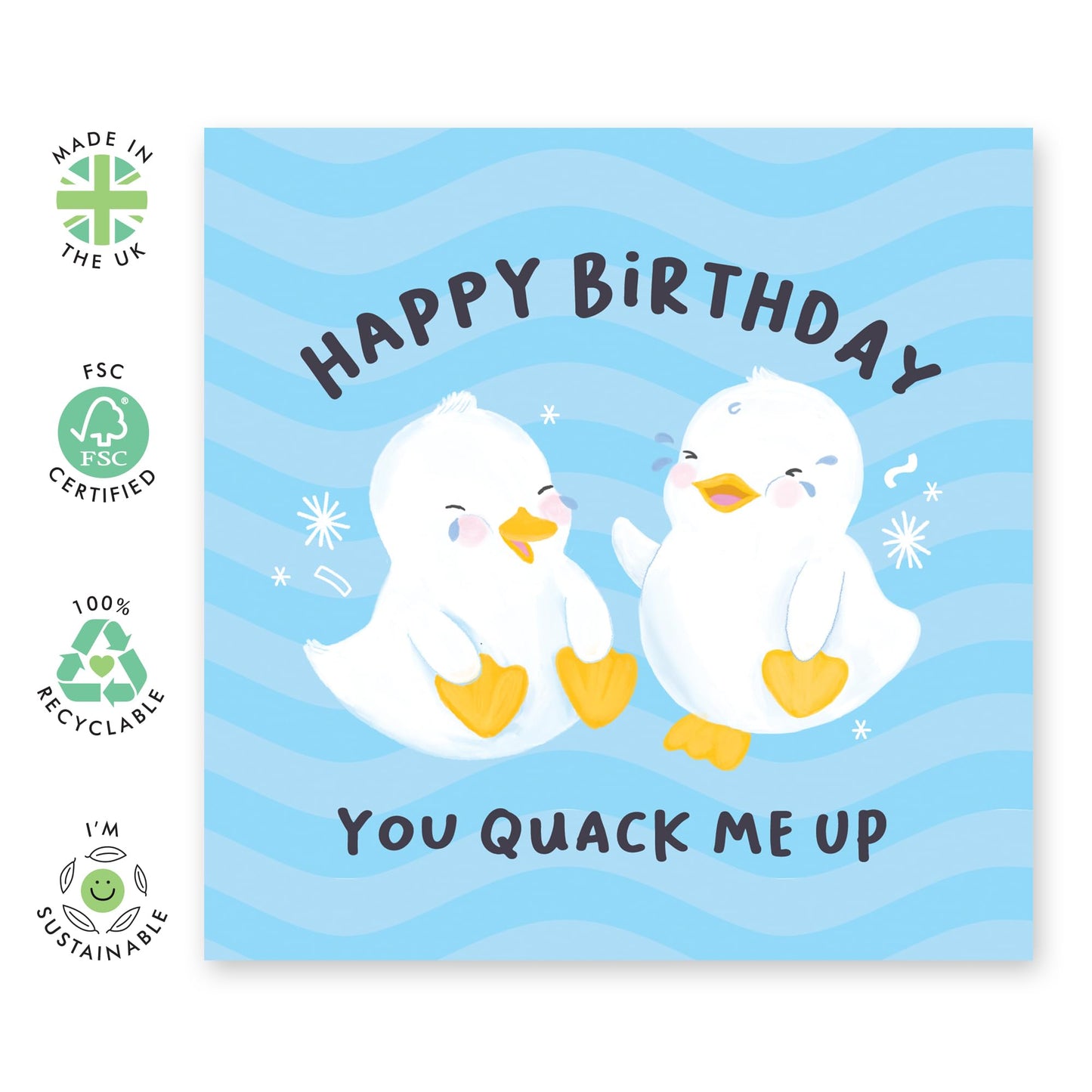 Funny Birthday Card For Husband Wife Partner - You Quack Me Up Blue Wiggle - Witty Greeting Cards Birthday - Cute Ducks - Comes With Fun Stickers And Envelope- By Central 23