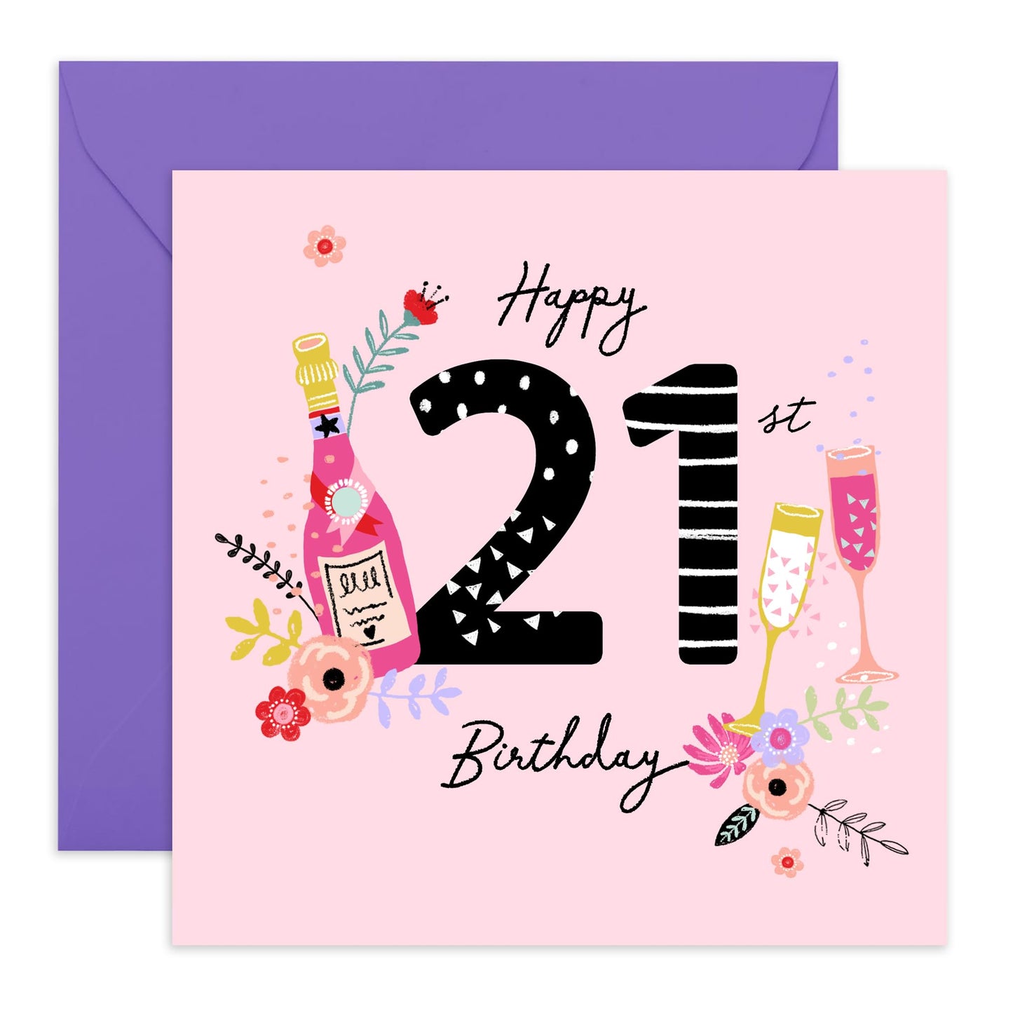 21st Birthday Card For Her - 21st Birthday Drinks - Women Sister - Happy Twenty-first Birthday Card - Gift For Daughter Niece - From Mum Dad - Women Friends - Comes With Fun Stickers By Central 23