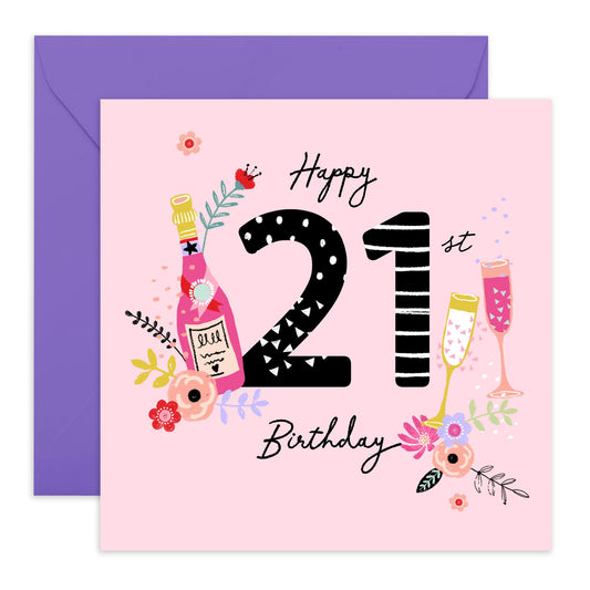 21st Birthday Card For Her - 21st Birthday Drinks - Women Sister - Happy Twenty-first Birthday Card - Gift For Daughter Niece - From Mum Dad - Women Friends - Comes With Fun Stickers By Central 23