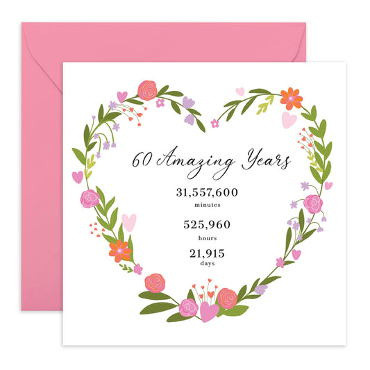 Anniversary Greeting Card - '60 YEARS ANNIVERSARY' - Perfect for Celebrating a Remarkable Milestone - Ideal for Marking Six Wonderful Decades of Love and Commitment - Comes With Stickers By Central 23