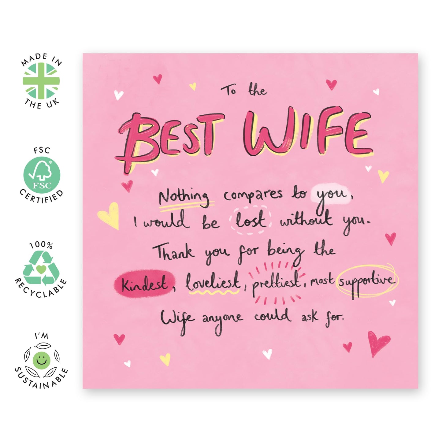 Birthday Card For Wife - To The Best Wife Sweet Words - Wedding Anniversary Card For Couple Partner - Thank You, I Love You Gifts For Her Women - Comes With Cute Stickers By Central 23