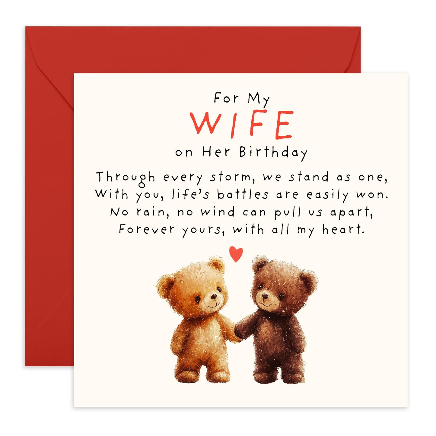 Birthday Card for Her - 'For My Wife' -Gifts for Mrs., Life Partner, Babe, Mothers, Other Half, My Love from Husband - Bears Holding Hands - Comes with Fun Stickers