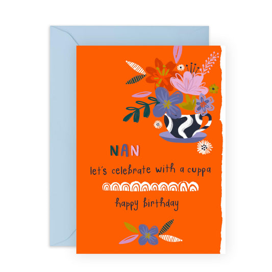 Birthday Cards For Nan - Birthday Nan Orange Bouquet - Pretty Floral Greeting Cards For Grandma - Floral Birthday Card - Gifts For Nana Nanny Grandmother - Comes With Fun Stickers - By Central 23