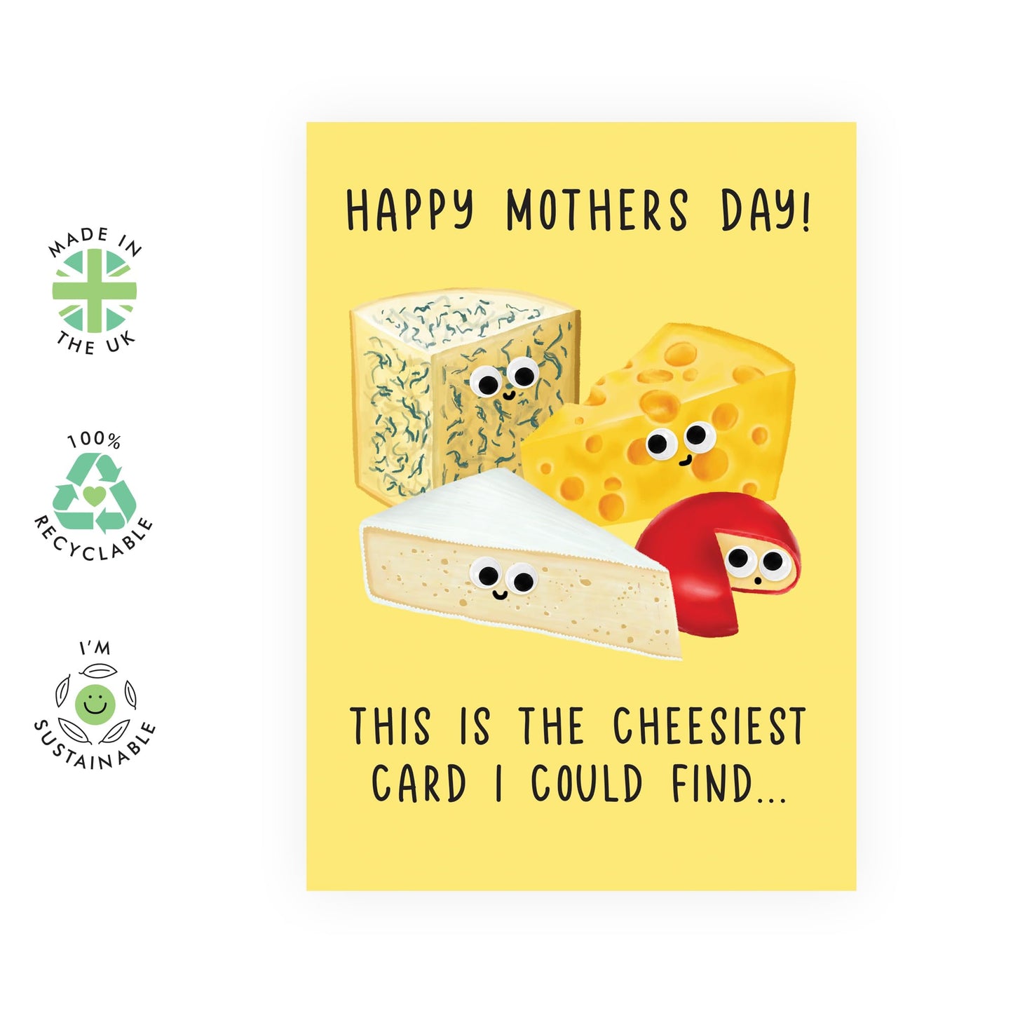 Cheesy Funny Mother’s Day Card – Cheese Pun Card for Mum, Mummy, Mama, Ma, Mam, Wife, Grandma, Nan, In Law, Sister, Friends, Auntie, Women - Fun and Creative Greetings - Comes with Stickers