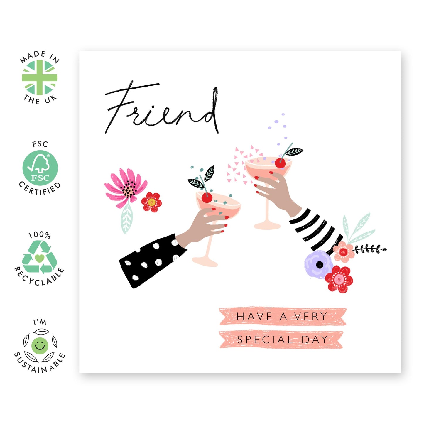 Friend Birthday Card For Women - Have A Special Day - Cocktails Celebration - Thank You Congratulations Greeting Cards For Friends - Friend Card - Comes With Cute Stickers - By Central 23