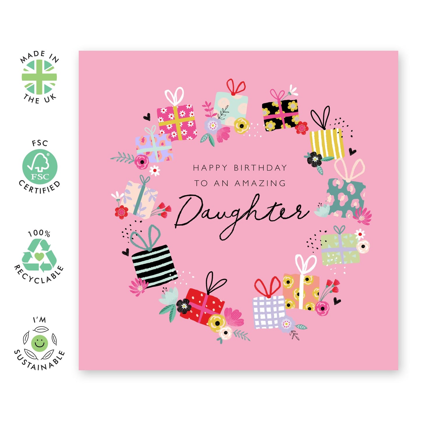 Daughter Birthday Card For Women - To An Amazing Daughter - Love Cards For Her - Flowers Hearts - Sweet Heartfelt Gifts For Female Teens Girls - Comes With Cute Stickers By Central 23