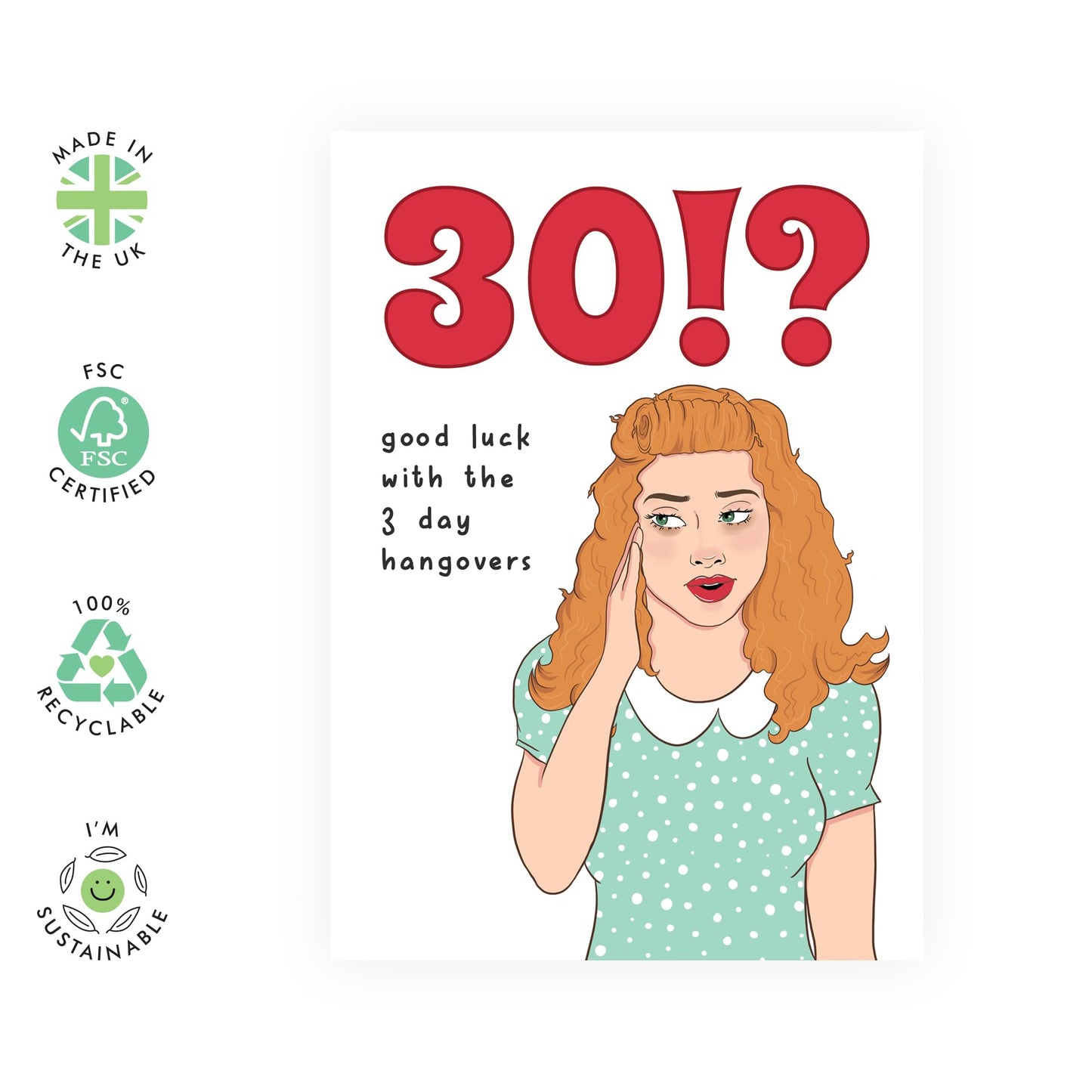 30th Birthday Card For Her - 3 Day Hangovers - Funny Retro Birthday Cards For Women Thirtieth - Milestone Age Cards For Thirty Year Old - Gifts For Sister Friends - Comes With Stickers By Central 23