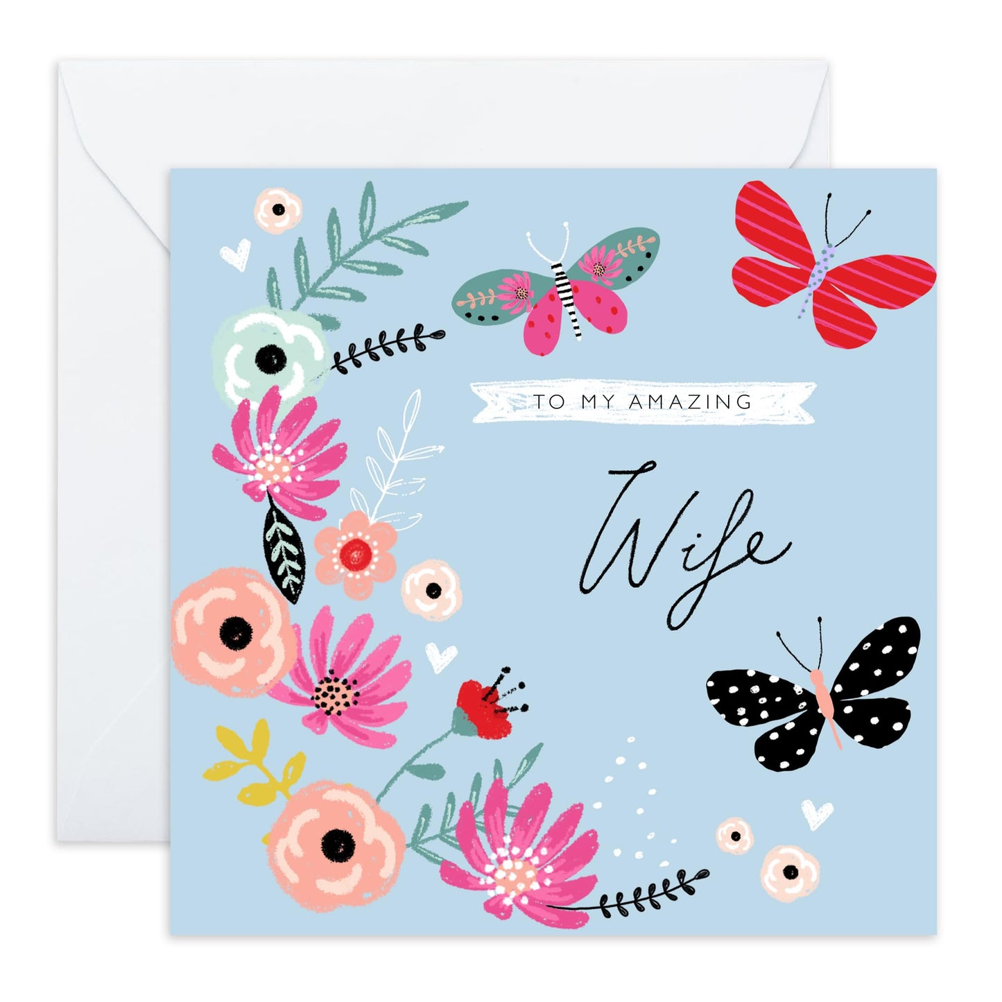 Butterfly Birthday Card For Wife - To My Amazing Wife - I Love You Cards For Her - Flowers And Butterflies Greeting Cards For Women - Wife Gifts For Wives - Comes With Cute Stickers By Central 23