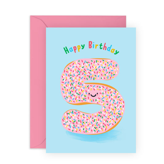 Fifth Birthday Card Boys Girls - Donut Age 5 - Toddler Milestone Cards Age Five - Fifth Birthday Cards - Donut - Gifts For Son Daughter Niece Nephew - Comes With Sticker By Central 23