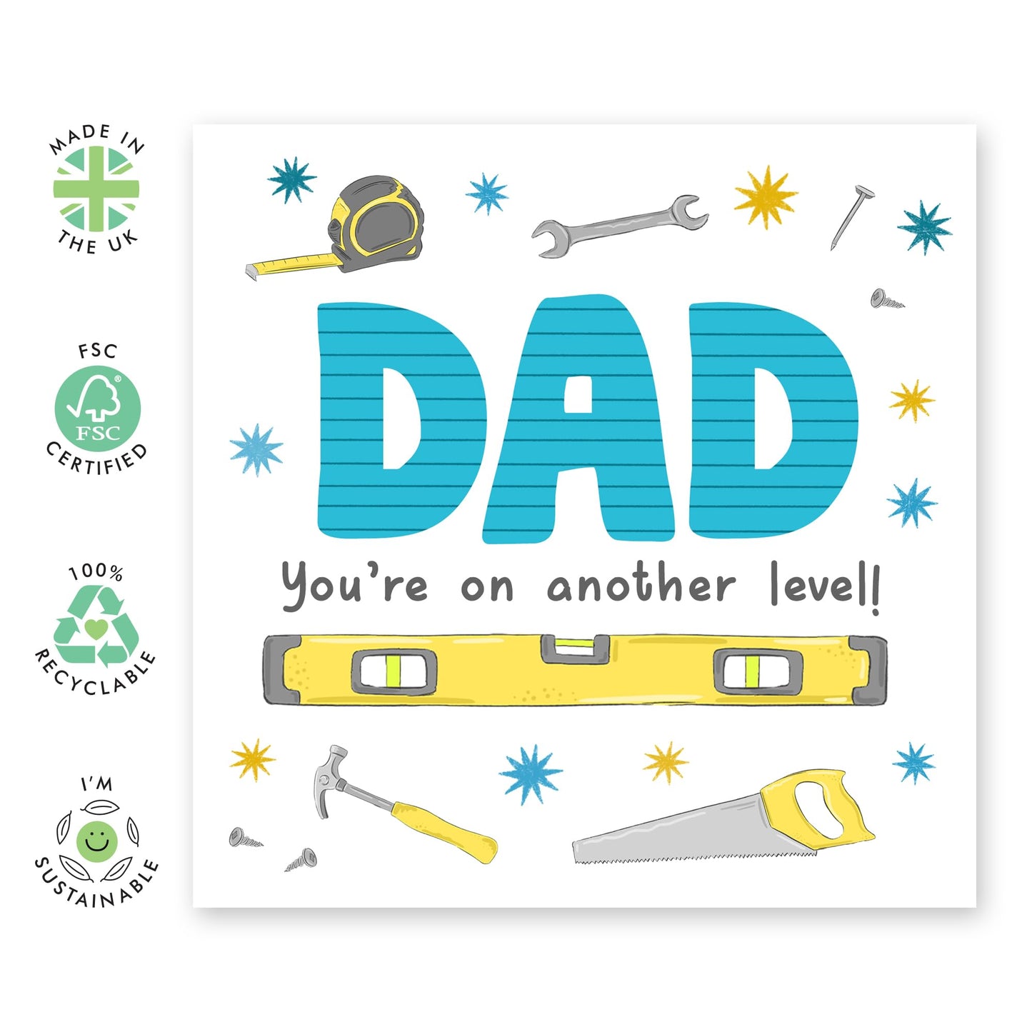 Central 23 Heartfelt Greeting Card - 'DAD ON ANOTHER LEVEL' - For Dads Pops - Gift for Father's Day or Any Occasion - Show Appreciation with a Fun and Unique Message - Comes with Stickers