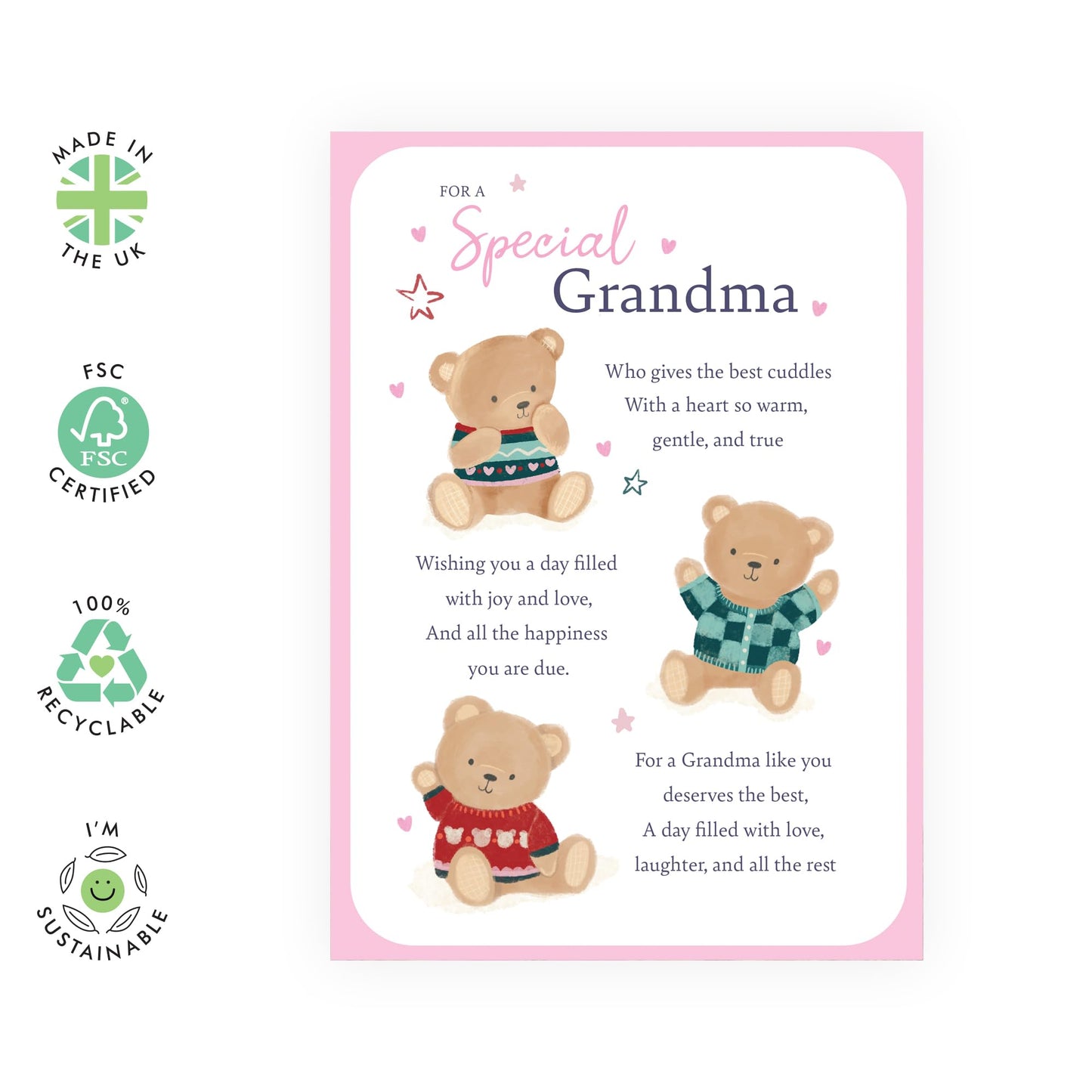Grandmother's Sweet Greeting Card - 'Teddy Grandma' - Gifts for Grandmam, Grandmum, Grandmummy, Mimi, Nanna - Cuddles For You - Comes with Fun Stickers