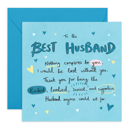 Birthday Card For Husband - To The Best Husband Sweet Words - Wedding Anniversary Card For Couple Partner - Thank You, I Love You Gifts For Him Men - Comes With Cute Stickers By Central 23