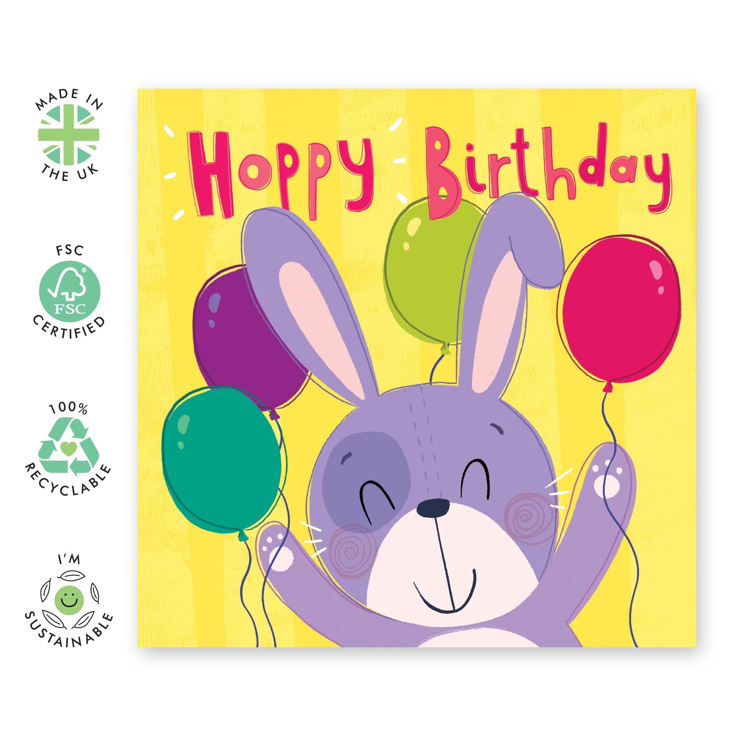 Cute Bunny Birthday Card - 'Hoppy Birthday' - Birthday Cards for Kids, Toddlers, Parents, Boys, Girls & Baby - Adorable Pets - Comes with Fun Stickers