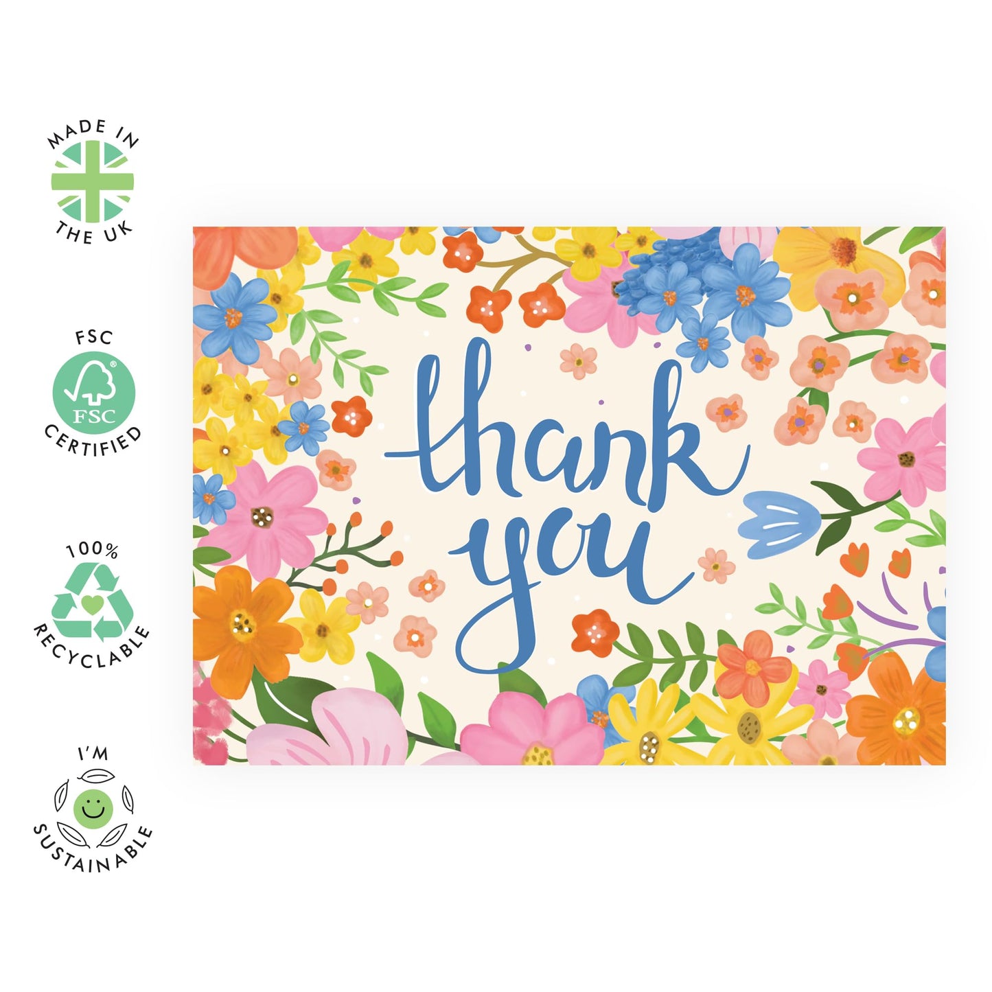 Thank You Greeting Card - 'Thank You Floral Frame' - Gifts for Friends, Colleagues, Co-workers, Family, Relatives, Mum, Dad, Bestie - Saying Thanks - Comes with Fun Stickers